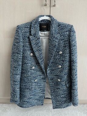 Maje Metallic Tweed Double Breasted Blazer